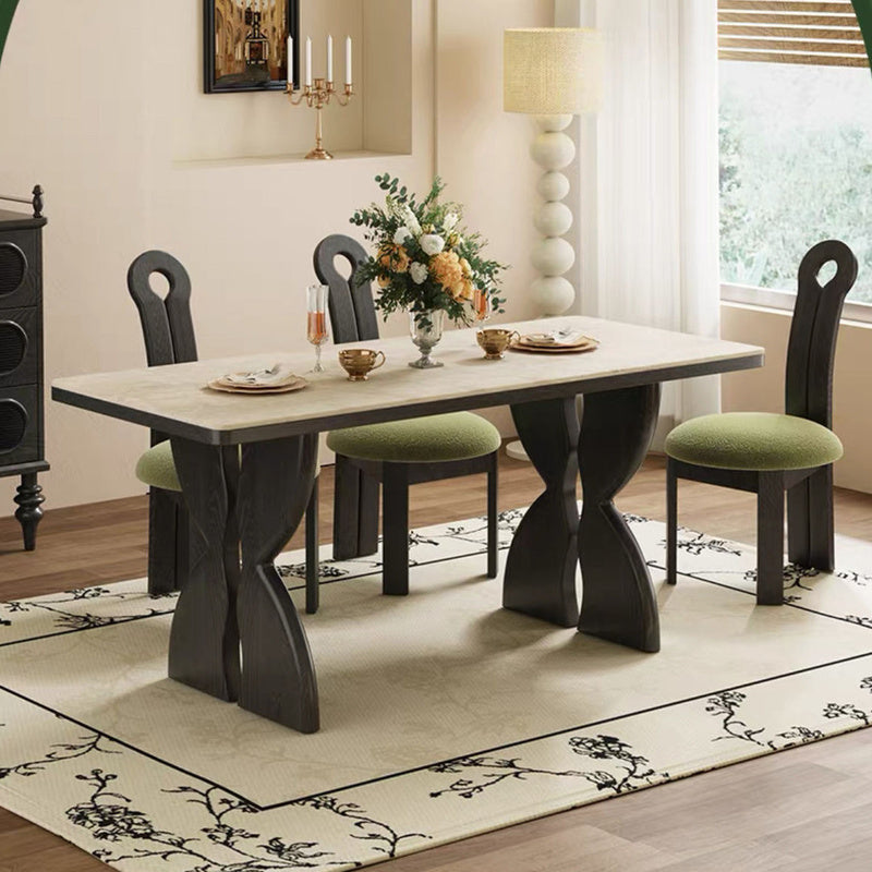 French style dining table set, elegant black granite, premium real wood, square shape for small homes.