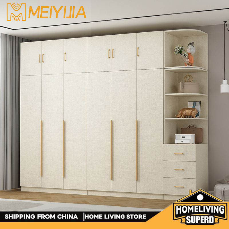 Solid Wood Thick Back Plate Bedroom Cream Windproof High Capacity Home Wardrobe