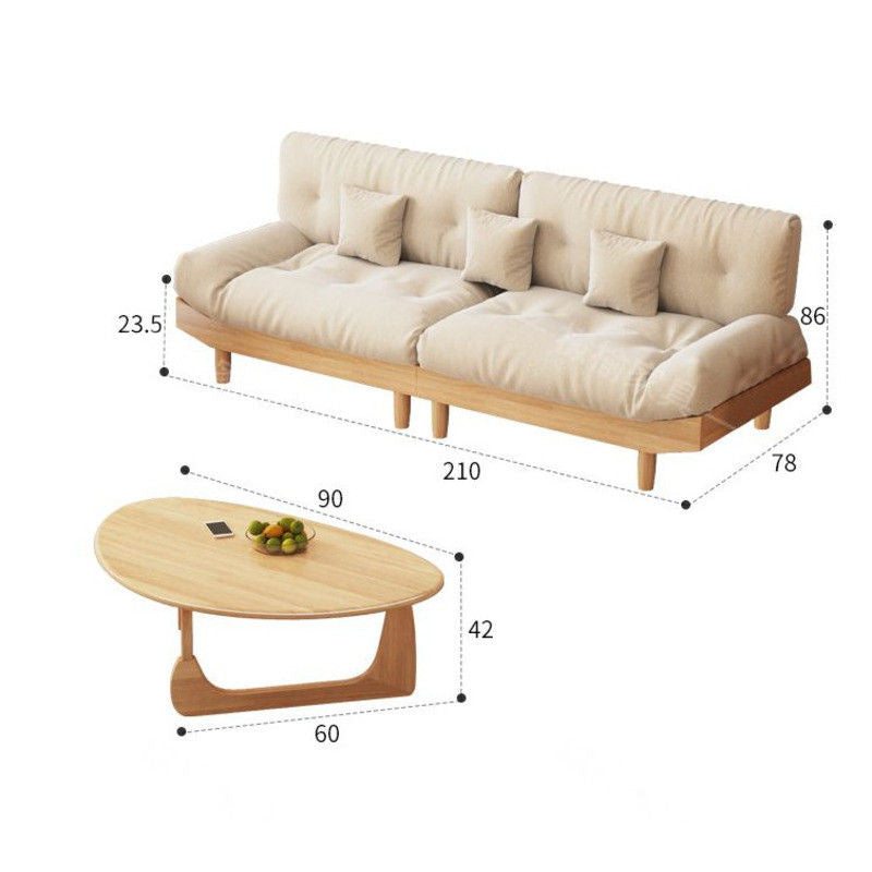 Nordic Full Set Solid Wood Sofa with Cloud Fabric, Simple Modern Living Room for Small Homes