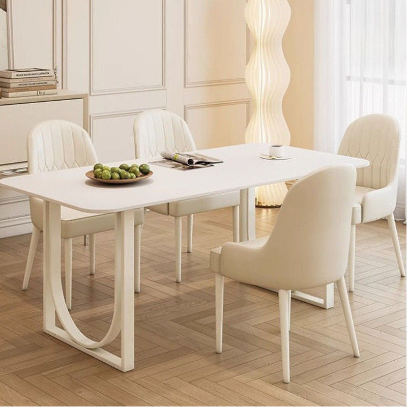 ส่วนฝรั่งเศสครีมรูปโดยรวมโต๊ะอาหารเก้าอี้รวมบ้านขนาดเล็กร้านอาหารโต๊ะสีขาว 